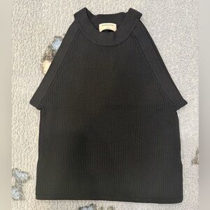 Babaton Black Ribbed Knit Top L NWOT